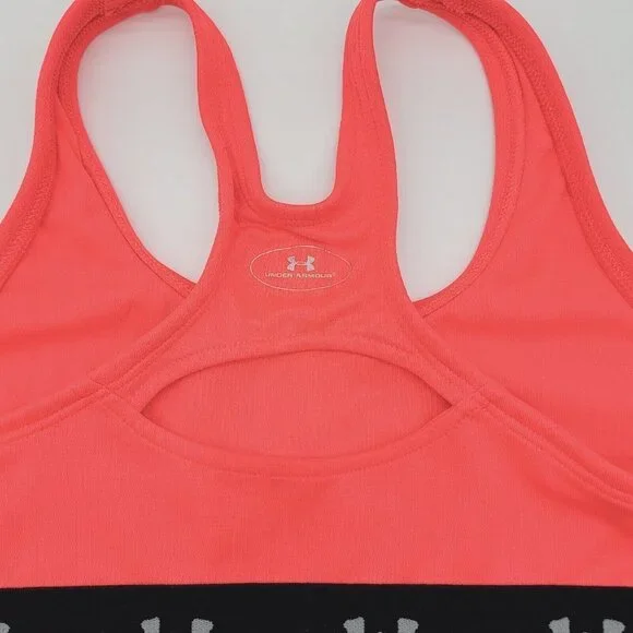 Under Armour Sports Bra Youth Girls Large Neon Coral Pink Black Athletic Workout - Picture 4 of 9